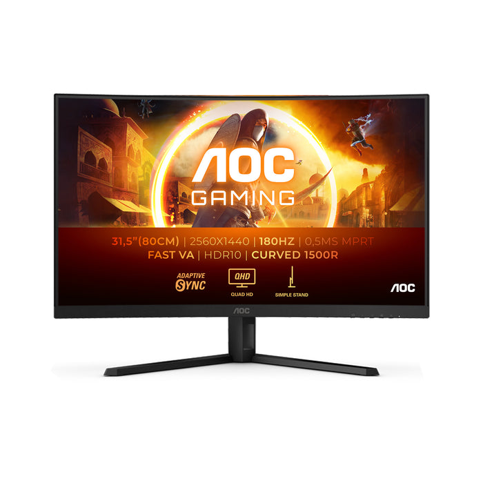 AOC CQ32G4VE 32 Gaming Monitor - QHD - Curved -180Hz, 1ms- HDR10- FreeSync