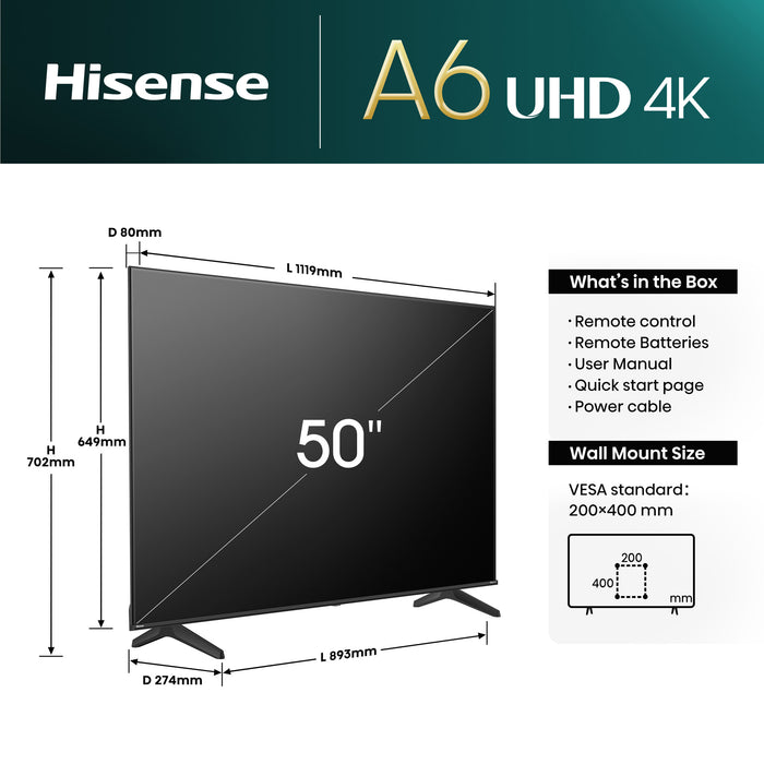 Hisense 50A6NTUK 50 4K Ultra HD Smart TV