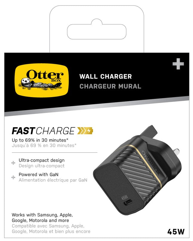 OtterBox USB-C PD GaN UK Wall Charger 45W, USB-C Fast Charger for Smartphone and Tablet, Drop Tested, Rugged, Ultra Durable, Black OtterBox