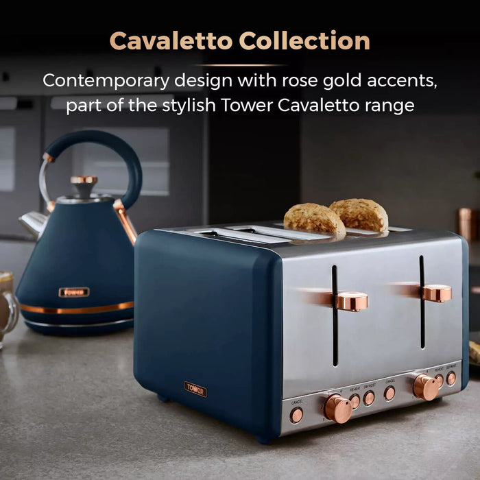 Tower Cavaletto 4 Slice Stainless Steel Toaster Midnight Blue