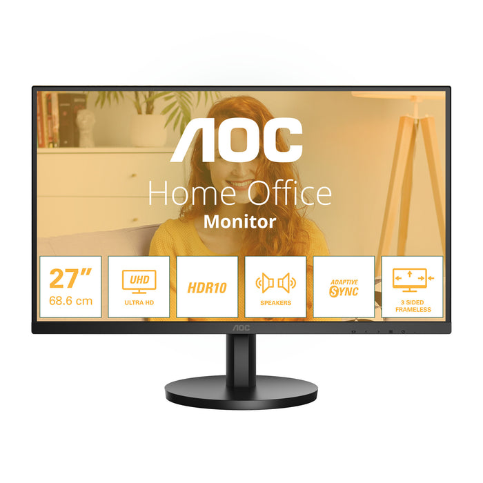 AOC U27B3A 27 UHD 4K Monitor- IPS-  4ms- HDR10-  Speakers- LowBlue LightHD LCD Black