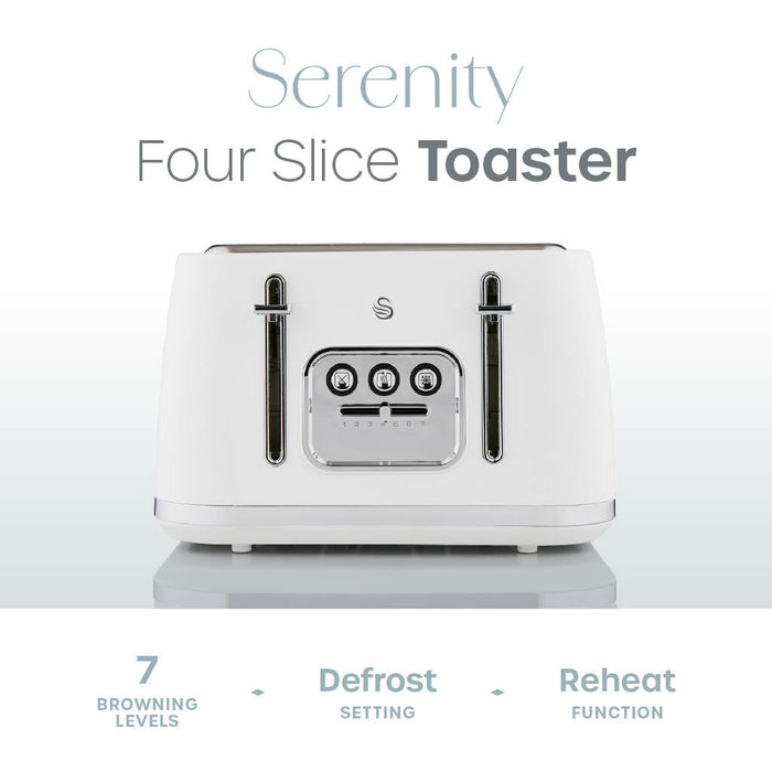 Swan Serenity Toaster 4 slices 2100 W 6 Levels of toasting Plastic White