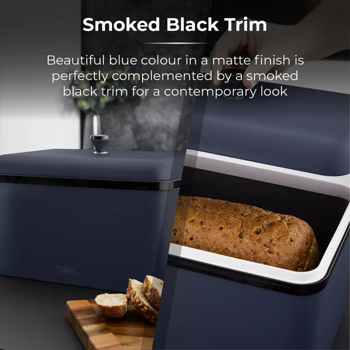 Tower Sera Bread Bin with Smoked Trim - Midnight blue