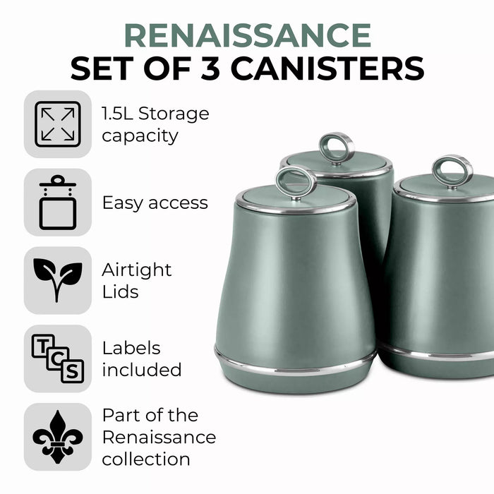 Tower Renaissance Set of 3 Canisters - Forest Green