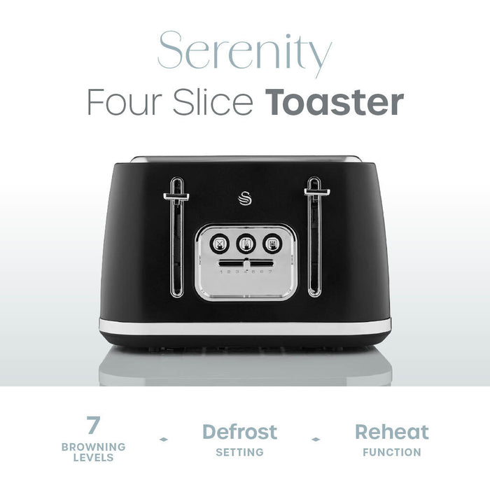 Swan Serenity Toaster 4 slices 2100 W 6 Levels of toasting Plastic Black