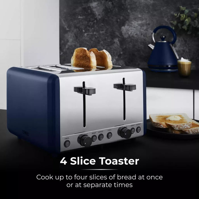 Tower Sera 4 Slice Toaster With Smoked Chrome Trim Midnight Blue