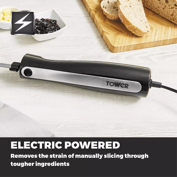 Tower Electric Knife with fork and black case - Black