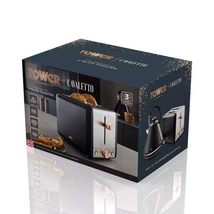 Tower Cavaletto 2 Slice Stainless Steel Toaster Black