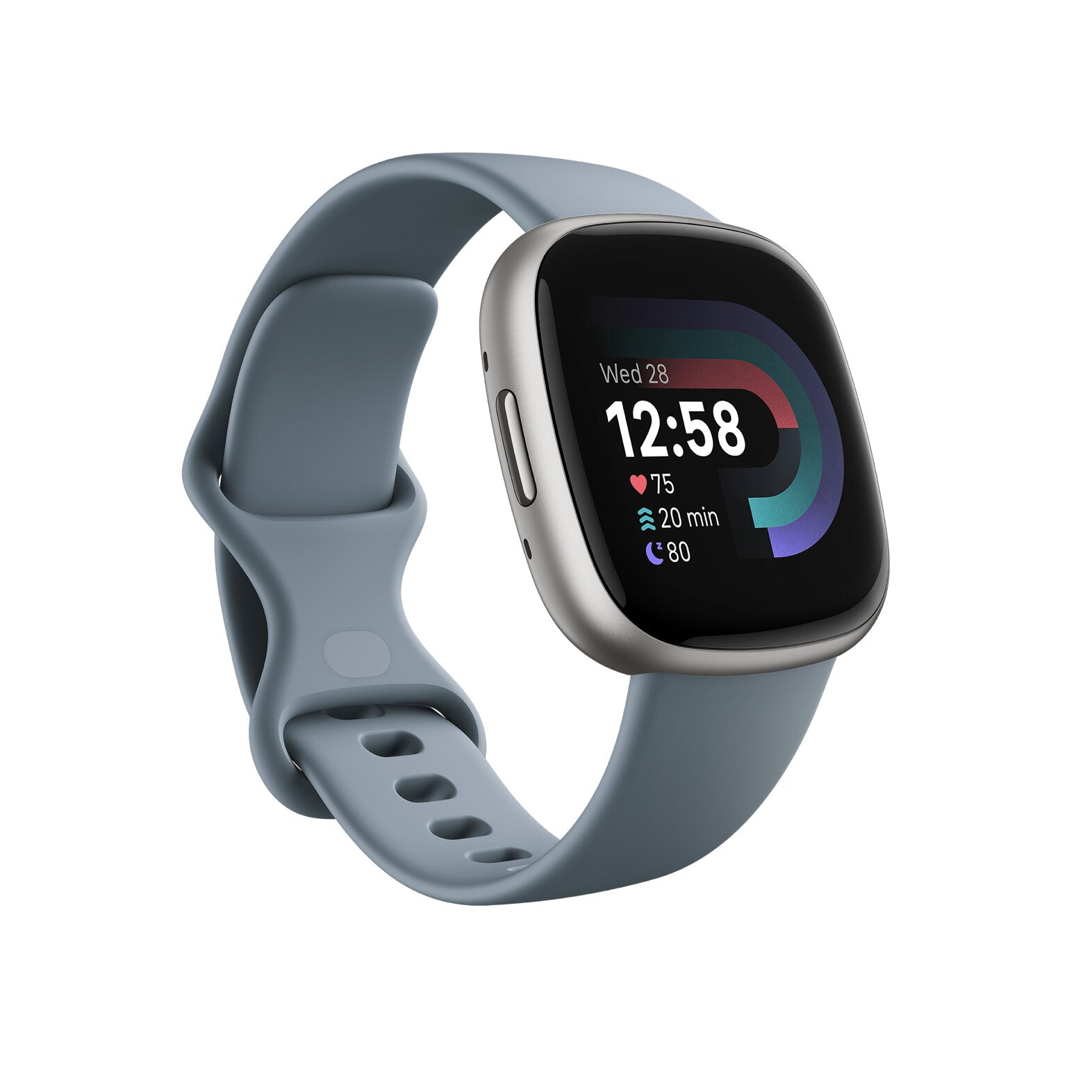 Fitbit Versa 4 40 mm platinum smart watch with band waterfall blue band size S L NFC Bluetooth Comet