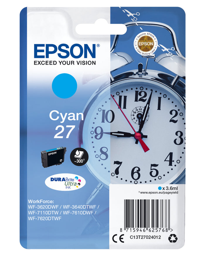 Epson Alarm clock Singlepack Cyan 27 DURABrite Ultra Ink Epson