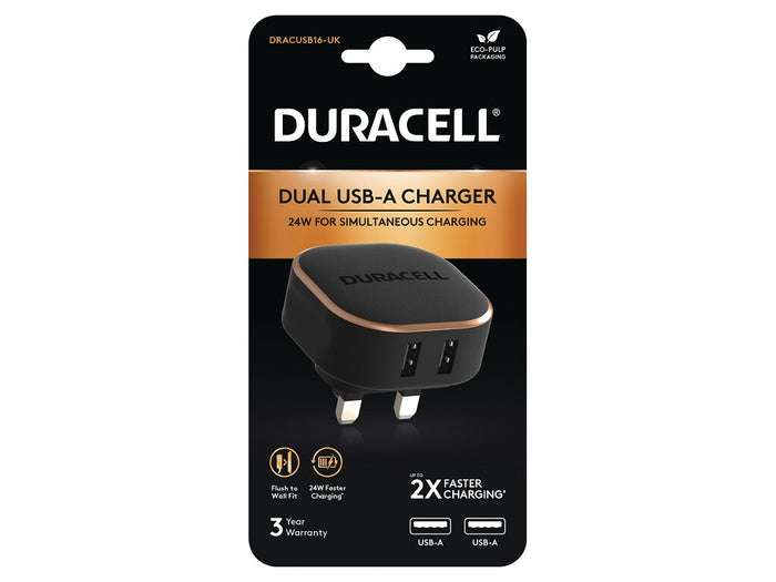 Duracell DRACUSB16-UK mobile device charger Black
