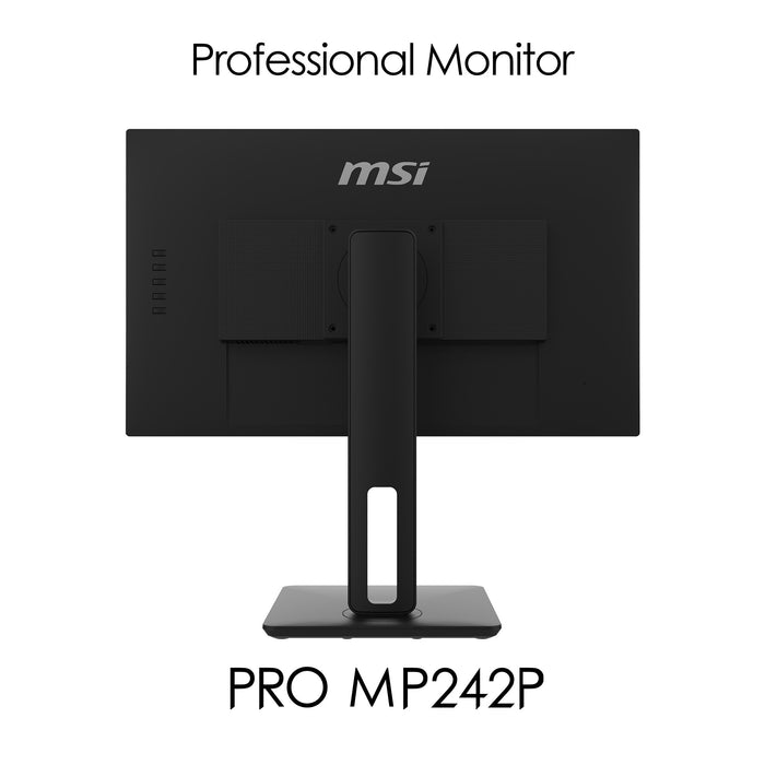 MSI Pro MP242P 23.8 Inch Monitor with Adjustable Stand, Full HD (1920 x 1080), 75Hz, IPS, 5ms, HDMI, VGA, Built-in Speakers, Anti-Glare, Anti-Flicker, Less Blue light, TÜV Certified, VESA, Kensington, Black