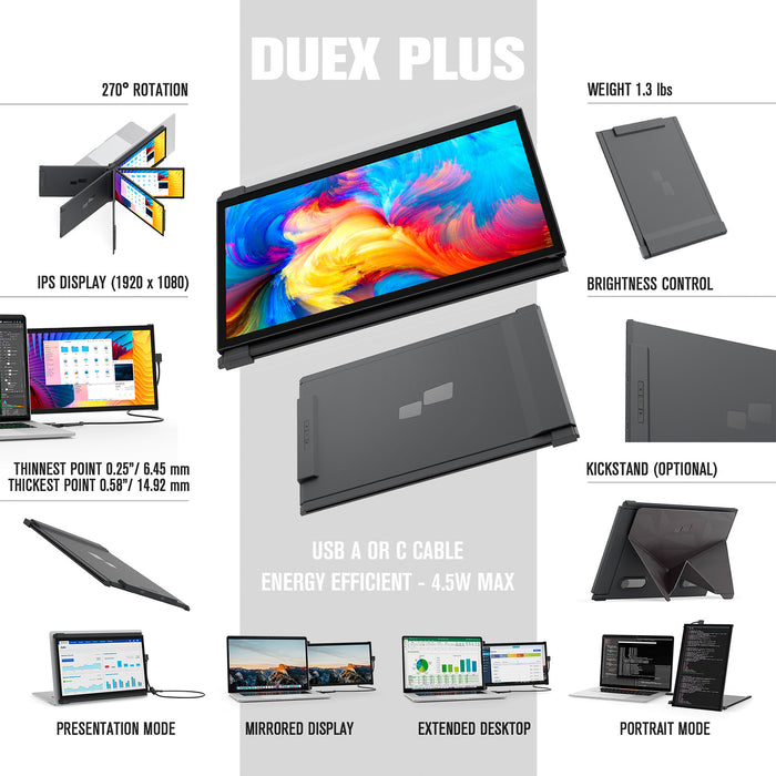 Mobile Pixels DUEX Plus computer monitor 33.8 cm (13.3) 1920 x 1080 pixels Full HD LCD Grey