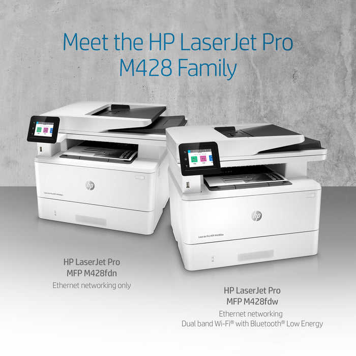 HP LaserJet Pro MFP M428fdn, Black and white, Printer for Business, Print, Copy, Scan, Fax, Email, Scan to email; Two-sided scanning