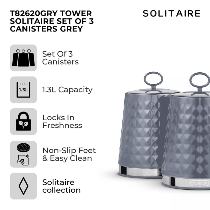 Tower Solitaire Set of 3 Canisters - Grey