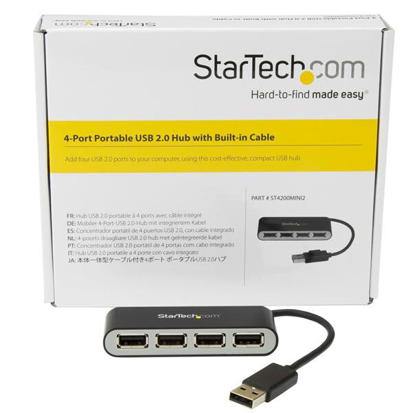 StarTech.com 4-Port Portable USB 2.0 Hub with Built-in Cable