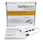 StarTech.com Portable 4 Port SuperSpeed Mini USB 3.0 Hub - White~Portable 4 Port SuperSpeed Mini USB 3.0 Hub - 5Gbps - White