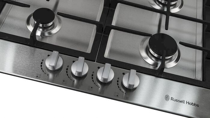 Russell Hobbs RH60GH402SS hob Black, Stainless steel Built-in 59 cm Gas 4 zone(s)