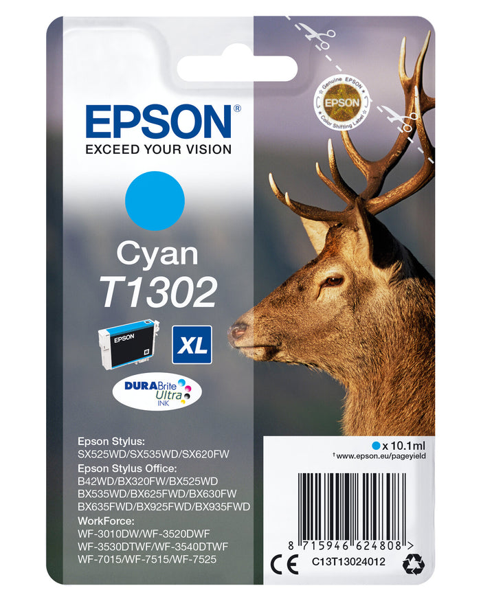 Epson Stag Singlepack Cyan T1302 DURABrite Ultra Ink Epson