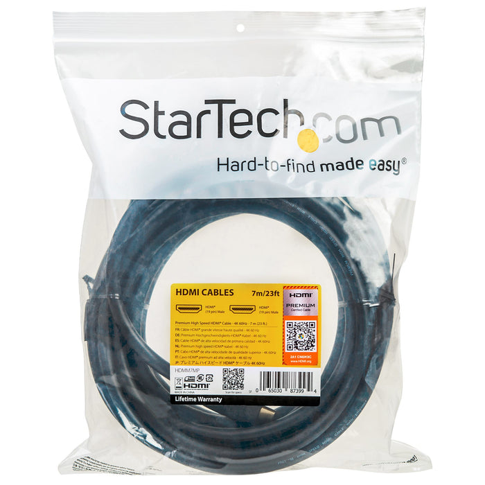 StarTech.com 23ft (7m) Premium Certified HDMI 2.0 Cable with Ethernet - High Speed Ultra HD 4K 60Hz HDMI Cable HDR10 - Long HDMI Cord (Male/Male Connectors) - For UHD Monitors, TVs, Displays