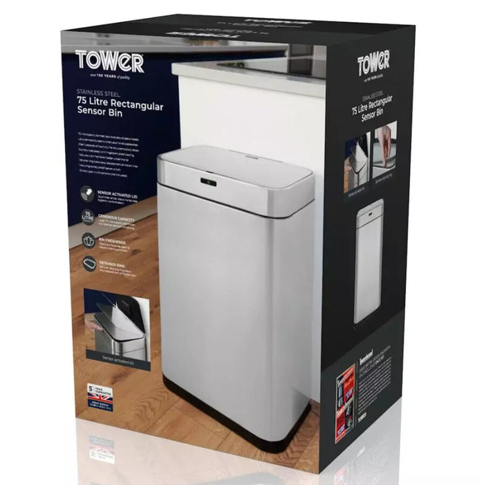 Tower T838001S waste container Rectangular Stainless steel