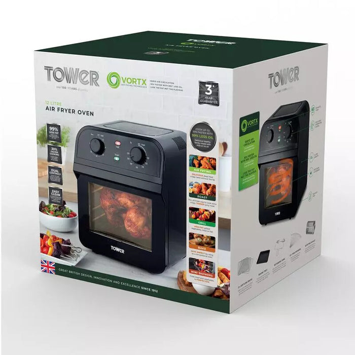 Tower Vortx Single 12 L Stand-alone 1600 W Hot air fryer Black Tower