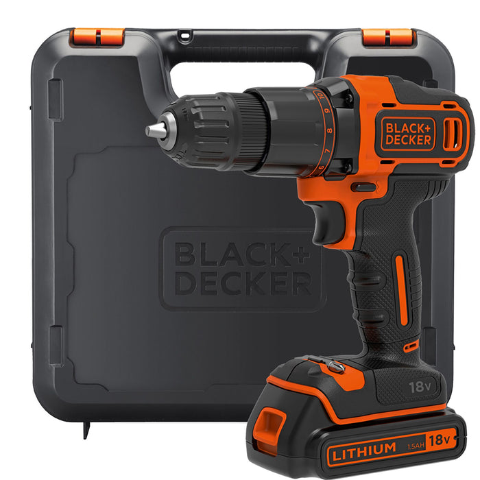 Black & Decker BLACK+DECKER 2 Speed 18V Cordless Combi Drill with Kit Box (BCD700S1K-GB)