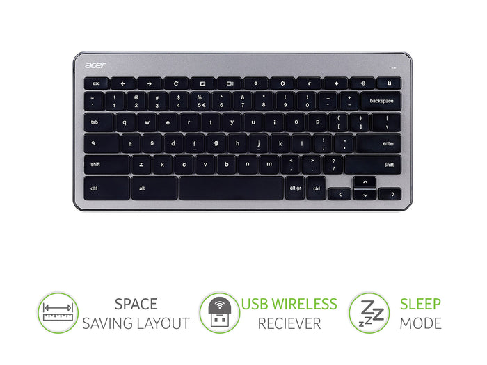 Acer Chrome Wireless Keyboard and Mouse Silver