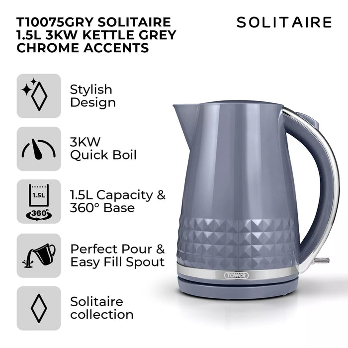 Tower Solitaire 1.5L 3KW Kettle - Grey
