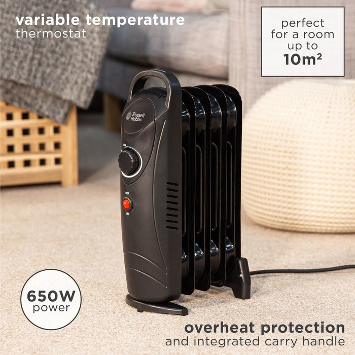 Russell Hobbs RHOFR3001 electric space heater Indoor Black 650 W Oil electric space heater