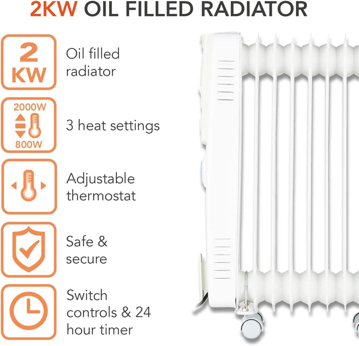 Warmlite WL43003YTW 2000W 7 Fin Oil Filled Radiator White Warmlite