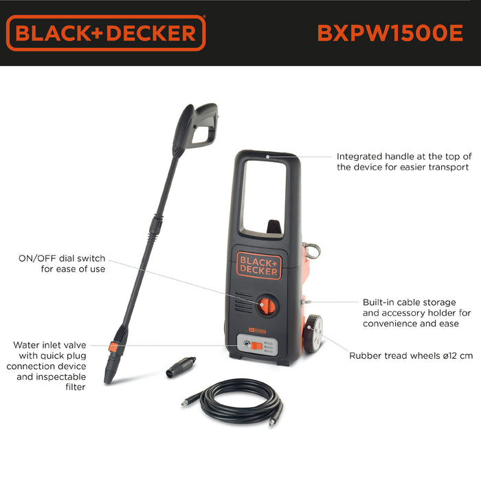 Black & Decker BXPW1500E pressure washer Compact Electric 390 l/h 1500 W Black, Orange