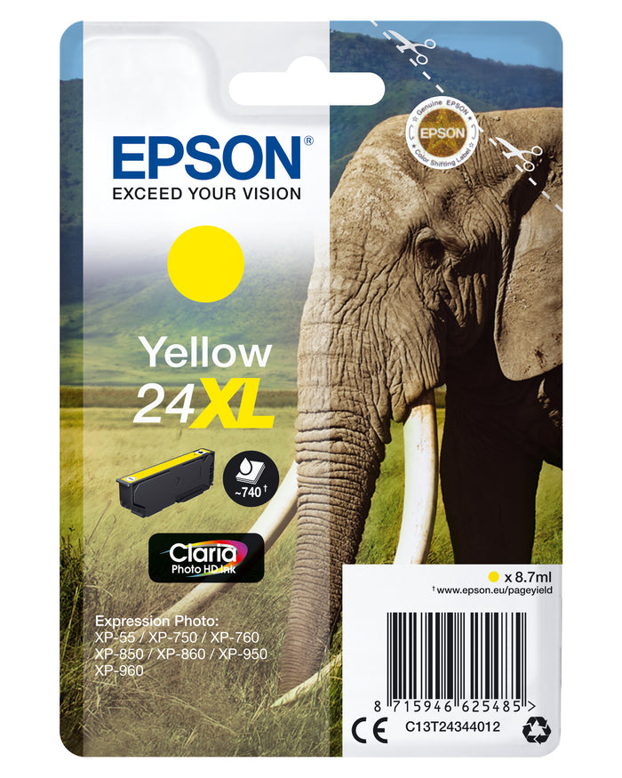 Epson Elephant Singlepack Yellow 24XL Claria Photo HD Ink Epson