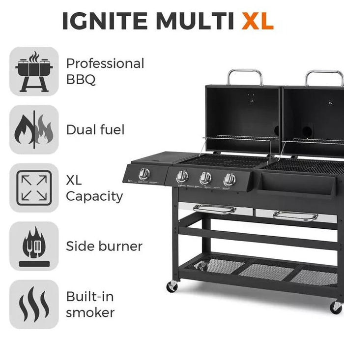 Tower T978507 Ignite Multi XL Grill with Gas, Charcoal, Smoker & Side Burner