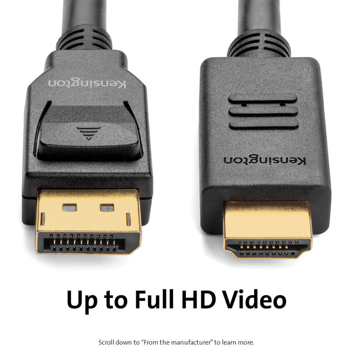 Kensington DisplayPort 1.2 (M) to HDMI (M) passive unidirectional cable, 1.8m (6ft)