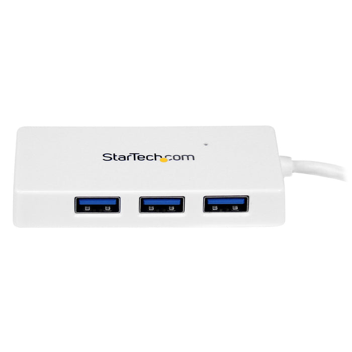 StarTech.com Portable 4 Port SuperSpeed Mini USB 3.0 Hub - White~Portable 4 Port SuperSpeed Mini USB 3.0 Hub - 5Gbps - White