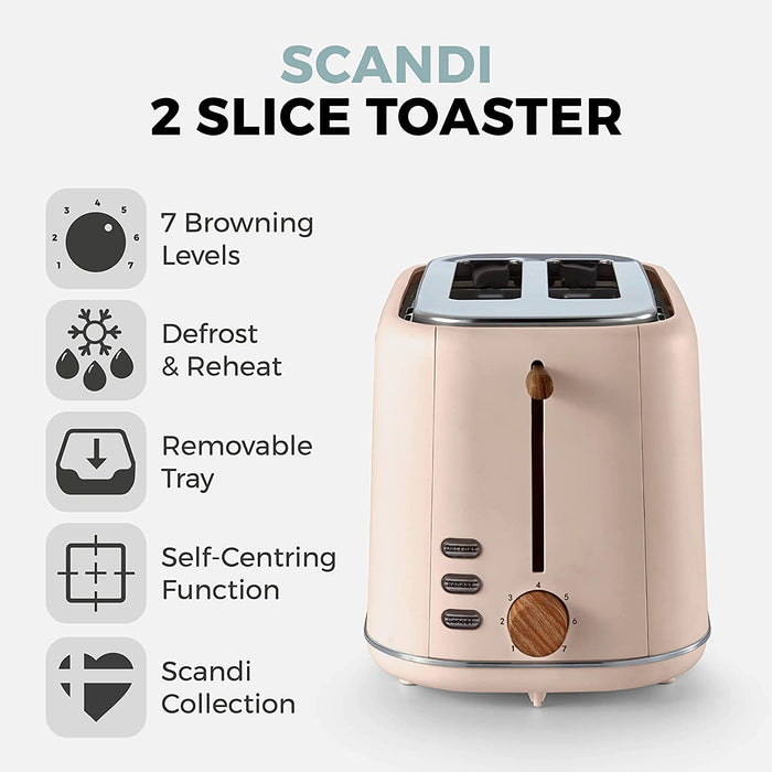 Tower T20027PCLY Scandi 2 Slice Toaster- Pink Clay Tower