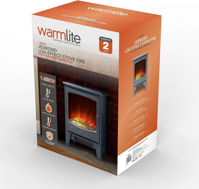 Warmlite 1.85KW Jesmond Log Fire Stove Heater - Grey Warmlite