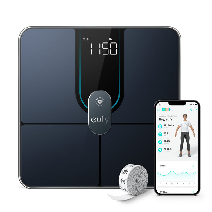 Eufy Smart Scale P2 Pro, Digital Bathroom Scale, Wi - Fi, Bluetooth, IPX5 Waterproof, ITO, 3D Model, 16 Measurements include Weight, Heart Rate, Body Fat, BMI, Muscle Mass, and Bone Mass