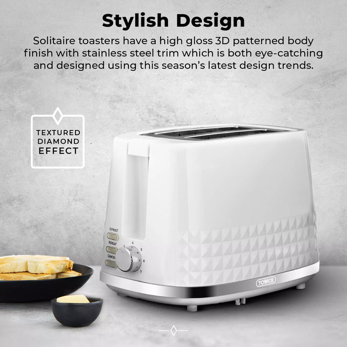Tower Solitaire 2 Slice Toaster -White