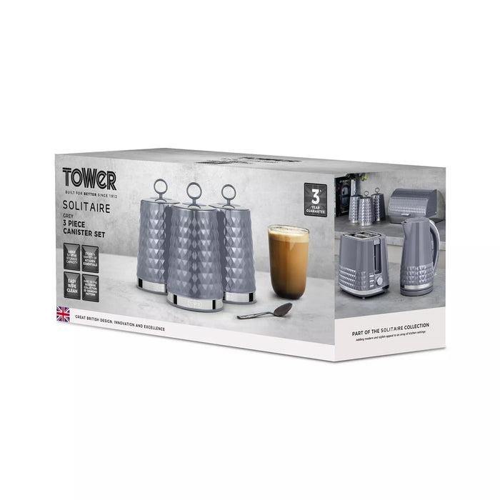 Tower Solitaire Set of 3 Canisters - Grey