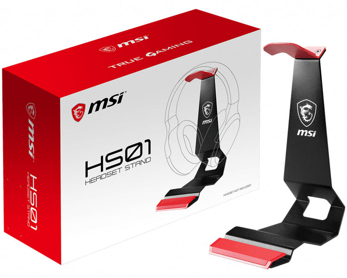 MSI HS01 Gaming Headset Stand Black with Red, Solid Metal Design, non slip base, Cable Organiser, Supports most headsets, Mobile holder
