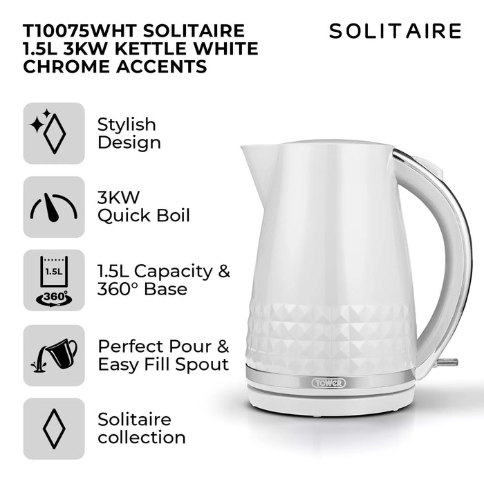 Tower Solitaire 1.5L 3KW Kettle - White