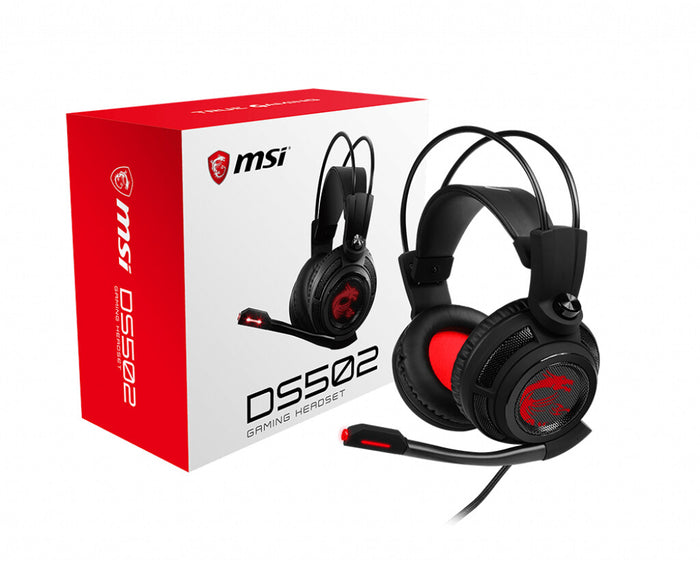 MSI DS502 7.1 Virtual Surround Sound Gaming Headset 'Black with Ambient Dragon Logo, Wired USB connector, 40mm Drivers, inline Smart Audio Controller, Ergonomic Design' MSI