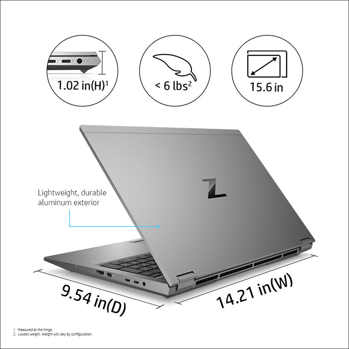 HP ZBook Fury 15.6 G8 Mobile workstation 39.6 cm (15.6) Full HD Intel® Core™ i7 i7-11800H 16 GB DDR4-SDRAM 512 GB SSD NVIDIA RTX A2000 Wi-Fi 6 (802.11ax) Windows 10 Pro Grey HP