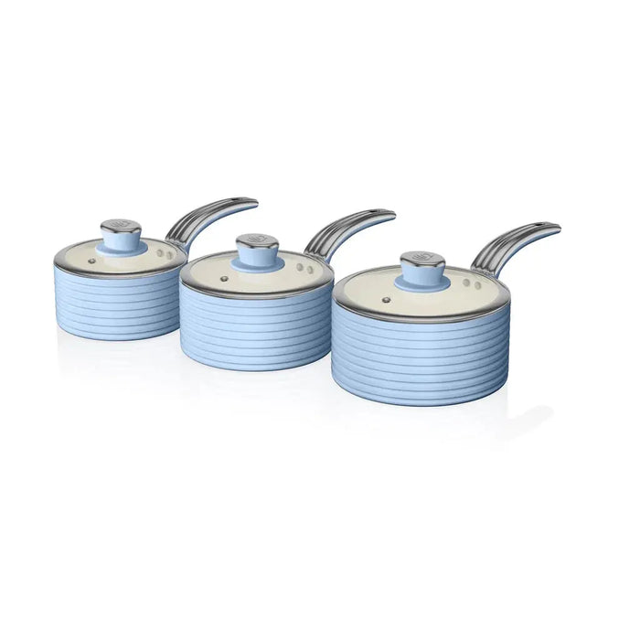 Swan Retro 3 Piece Saucepan Set Blue Swan