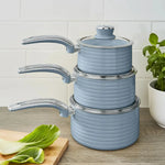 Swan Retro 3 Piece Saucepan Set Blue Swan