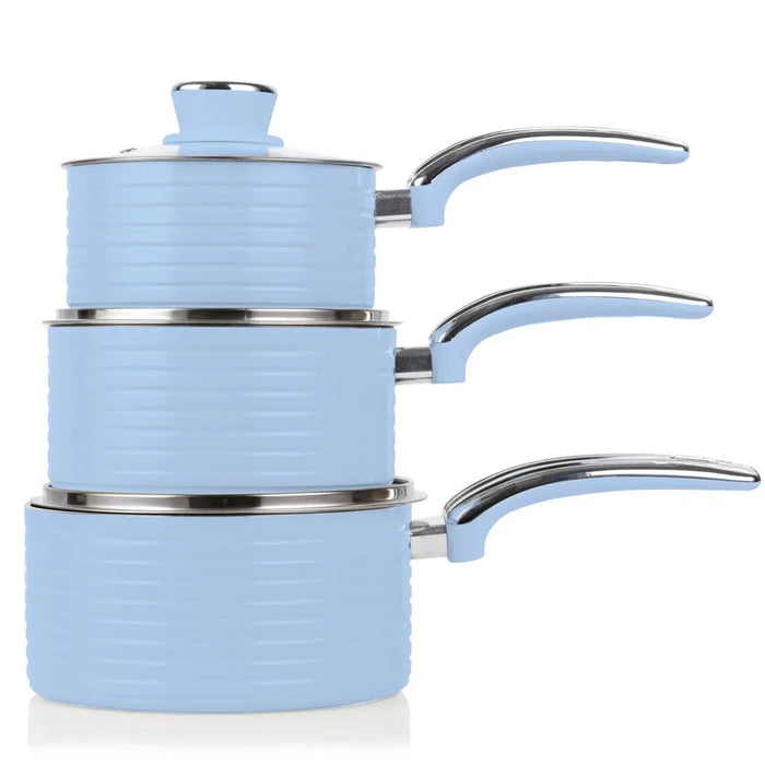 Swan Retro 3 Piece Saucepan Set Blue Swan