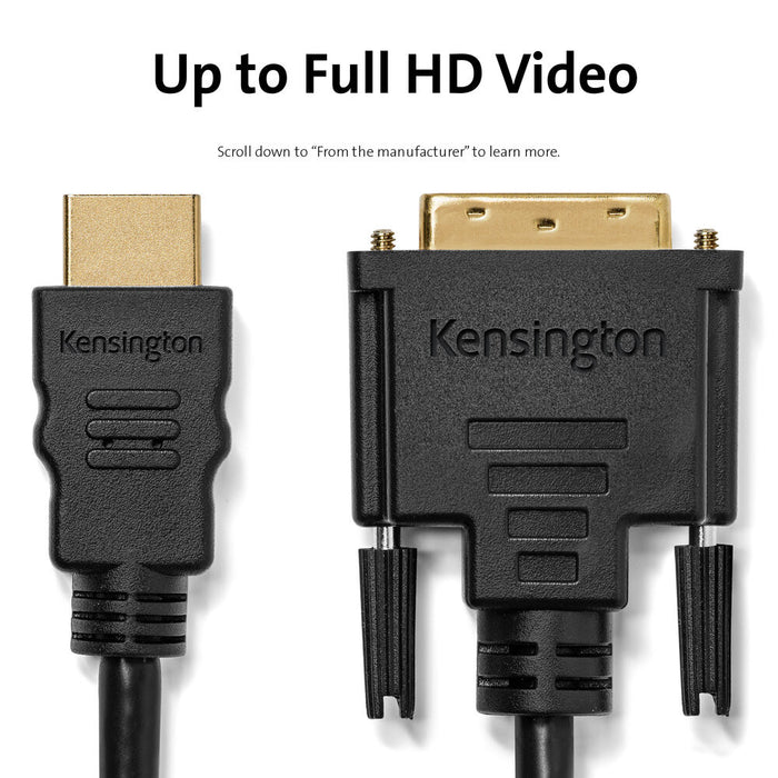 Kensington HDMI (M) to DVI-D (M) passive bi-directional cable, 1.8m (6ft)