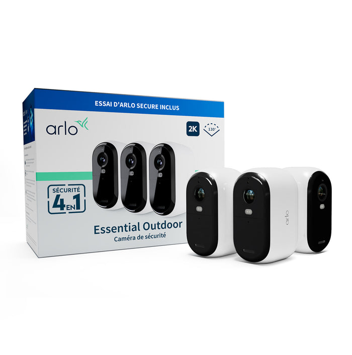 Arlo Essential 2K Outdoor Smart Security Camera, 3-pack
